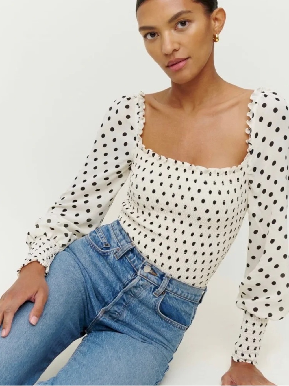 Reformation Pinto Top in White & Black Polka Dots Size Medium